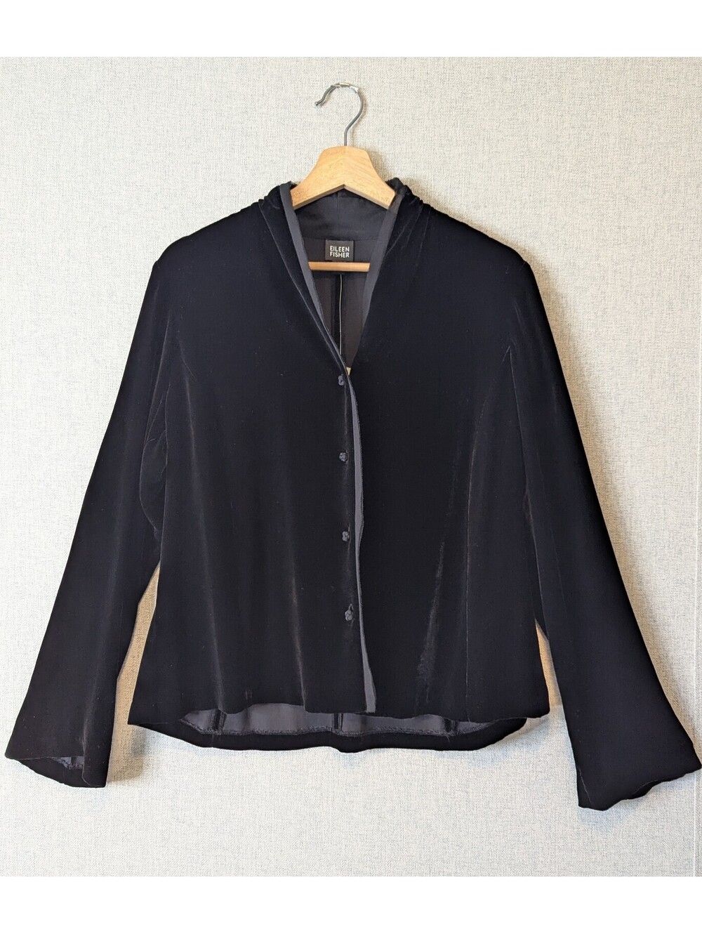 NWT Eileen Fisher draped velvet button front blouse